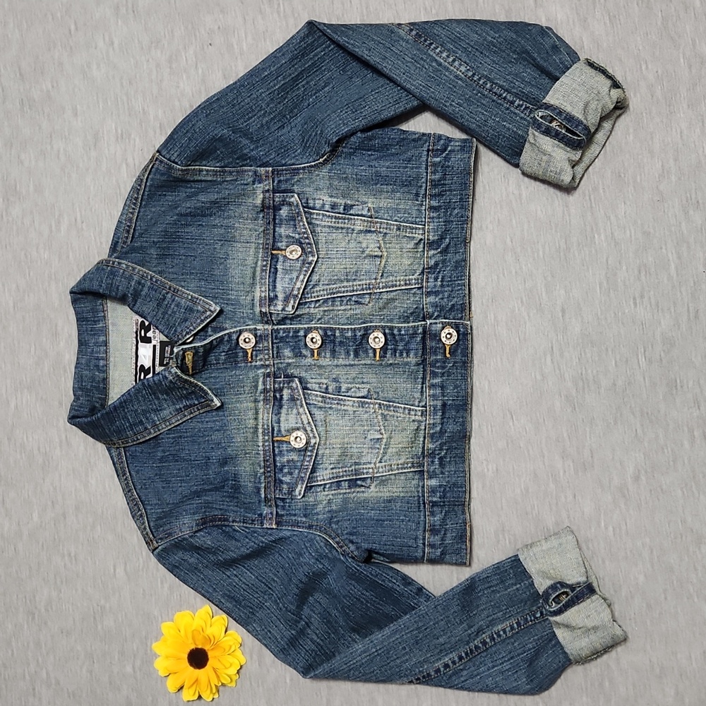 Vintage "R4R" Denim Brand Super Crop Casual Summer Spring Collared Jean Jacket